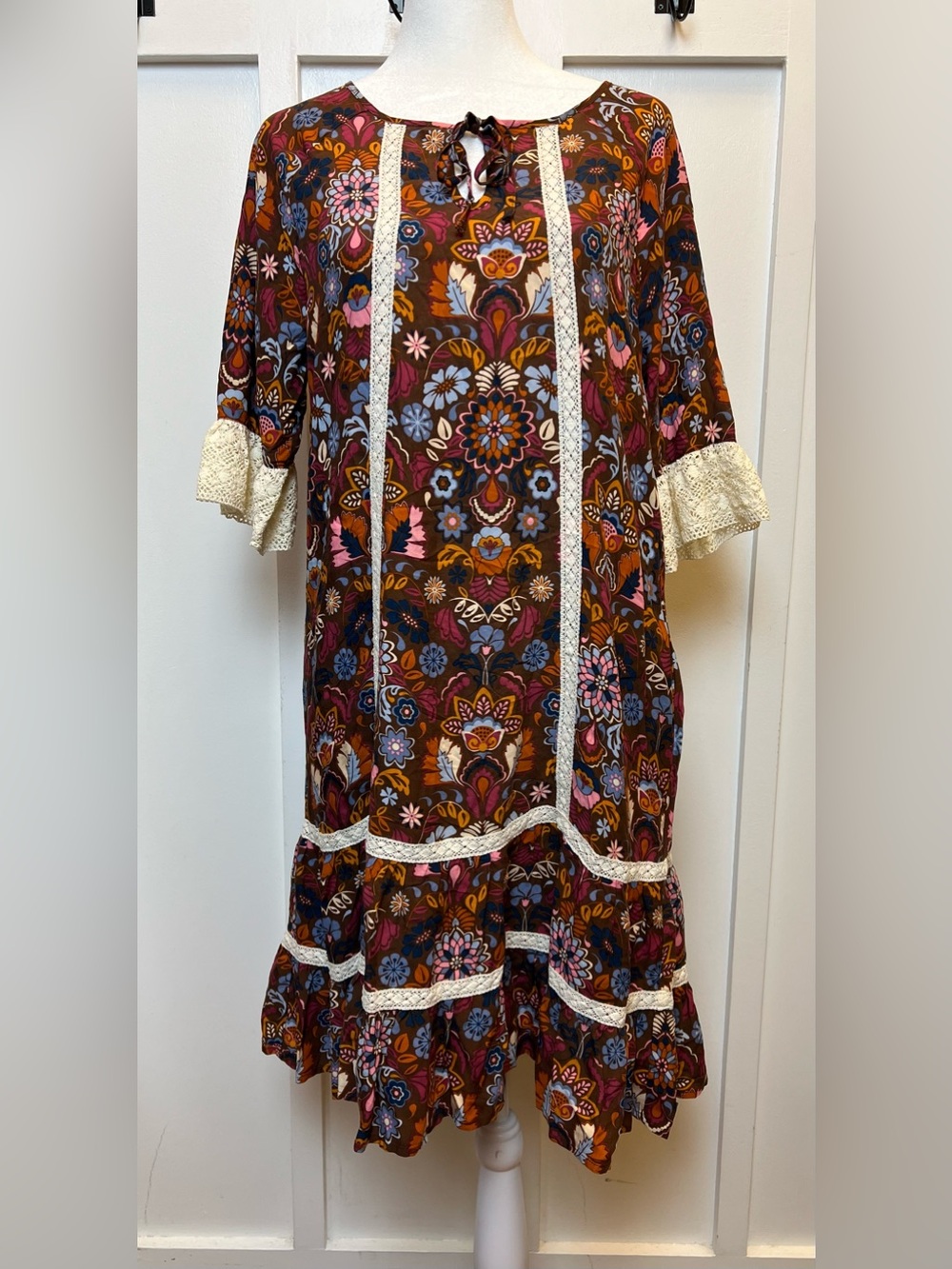 Matilda Jane Womens Small Dress Lovely Menagerie Boho Floral 3/4 Sleeve Prairie
